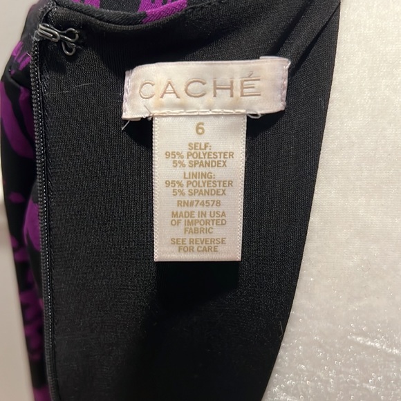 Caché Purple and Black Ruched Bodycon Long Sleeved Dress Size 6 Gold Neckline - Picture 7 of 10